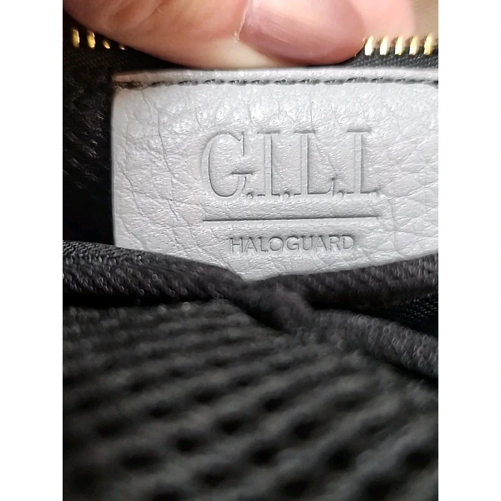 G.I.L.I. Haloguard Pebble Grain Leather Wristlet‎ Clutch Bag Grey Camouflage